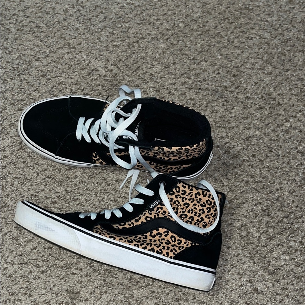 Vans Black and Leopard Print High-Tops